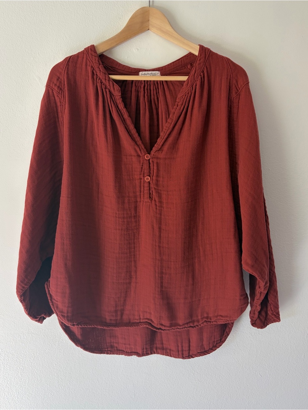 Free People x CP Shades Rust Color Cotton Gauze Henley Blouse Top Style Small